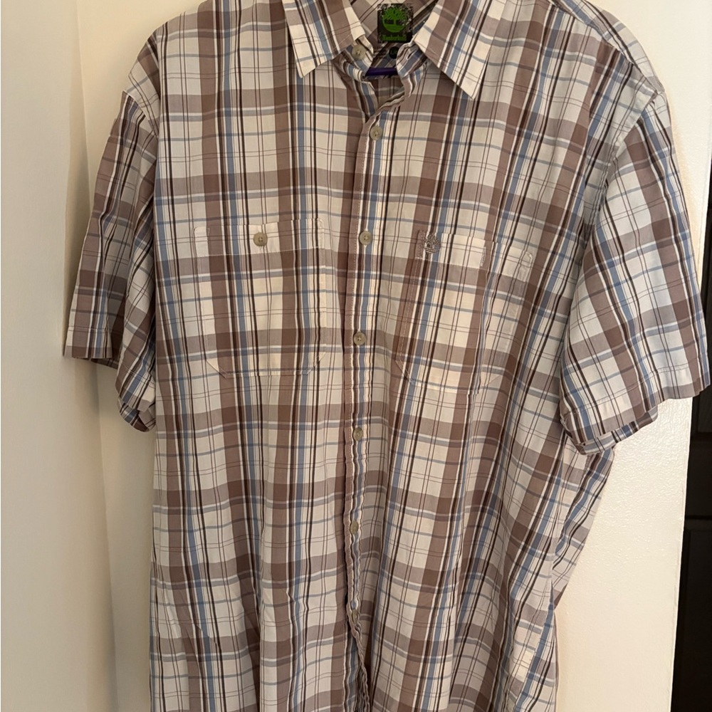 Timberland Brown and White Casual Button Down Shirt